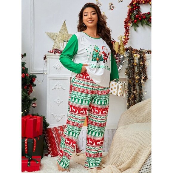 NEW SHIEN Plus Christmas‎ Tree & Slogan Graphic PJ Set Size 1XL - Picture 3 of 7